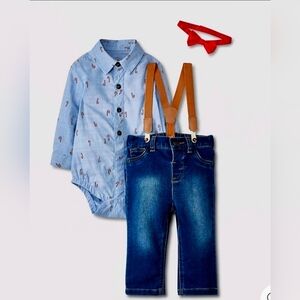 18 m Baby Boy's Christmas Candy Cane 3pc Suspender Jeans Bow Set Cat & Jack New